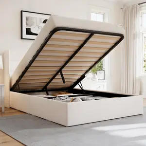 PurrFest Full/Queen/King Size Upholstered Platform Bed Frame with Lift-Up Storage, Wingback Headboard, Hydraulic Lift Support, No Box Spring Needed