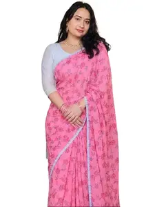 Women's Pure Nepali Dhaka Cotton Fabric Saree Set with 1-Size White/Red Embroidery Blouses. Coral Pink Saree has White/Golden blouse and Red Saree has Red/Golden blouse.
