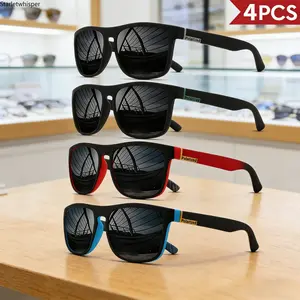 4PCS Classic Square Polarized Sports Sunglasses for Men & Women, Lightweight PC Frame UV400 Protection Shades, Durable Comfortable Unisex Eyewear Perfect for Driving, Fishing, Cycling & Outdoor Activities