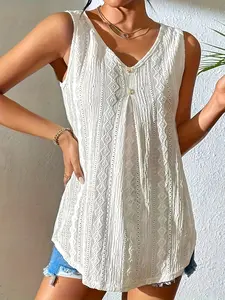 Jacquard Sleeveless Vest, Summer Lazy Style Essential, Slim-Fitting with Collar, Plain Pattern, No Zipper, H Type