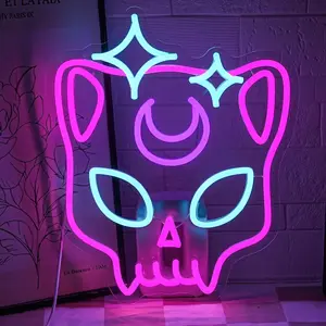 Cat Skull Neon Light- Adjustable Colorful LED Neon Sign, Suitable for Game Rooms, Bars, Party Venues, and Tarot Divination Decorations, Game Room Decor, Gaming Setup, Modern Decor, Skull Design, Highquality Neon