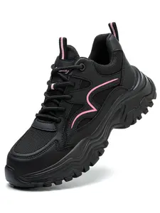 Women's Fashion Lace Up Front Work Lightweight Safety Shoes, Casual Comfort Breathable Anti-smash Anti-puncture Sports Shoes, Female All-match Round Toe Shoes for Daily Wear