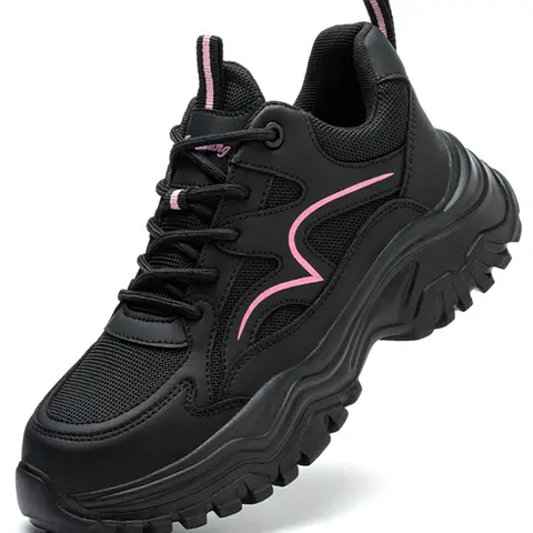Women's Lace-Up Safety Sneakers, Durable Safety Shoes, Comfortable Breathable Mesh Work Shoes with Impact-Resistant Toe Cap, Puncture-Resistant Sole, and Round-Toe Design for Work and Daily Wear