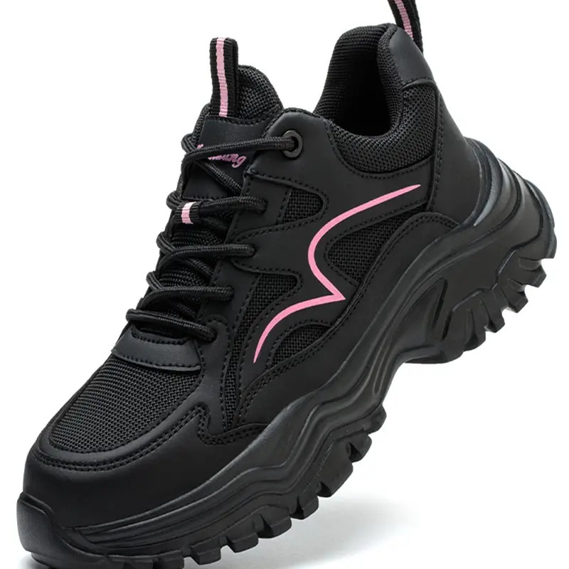 Women's Lace-Up Safety Sneakers, Durable Safety Shoes, Comfortable Breathable Mesh Work Shoes with Impact-Resistant Toe Cap, Puncture-Resistant Sole, and Round-Toe Design for Work and Daily Wear