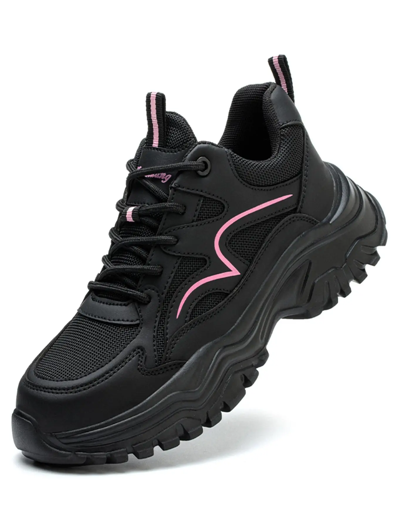 Women's Fashion Lace Up Front Work Safety Shoes, Casual Comfort Breathable Anti-smash Anti-puncture Sports Shoes, Female All-match Round Toe Shoes for