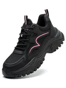 women's fashion lace up front work safety shoes, casual comfort breathable anti-smash anti-puncture sports shoes, female all-match round toe shoes for daily wear, safety footwear