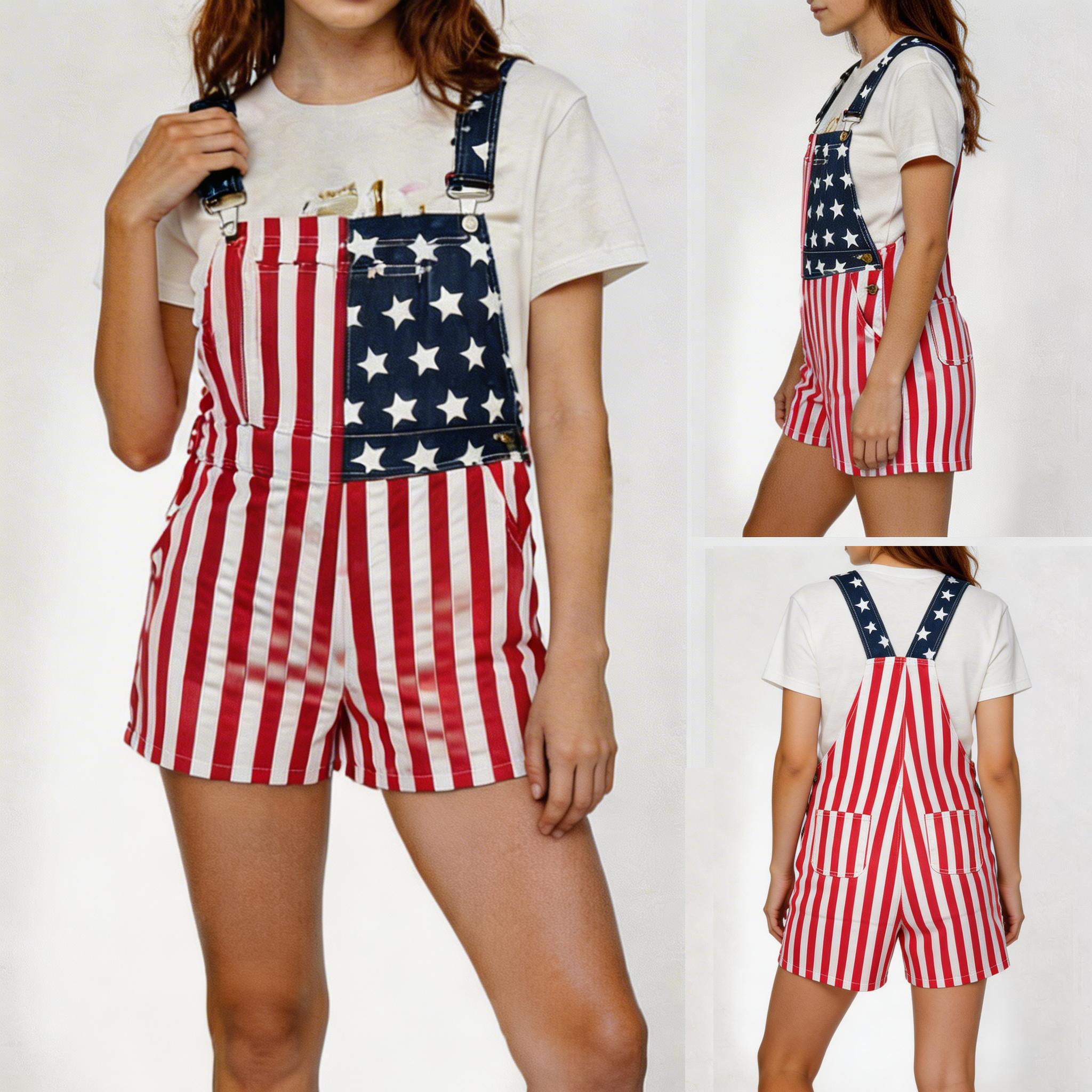 4th of July Men's American Flag Denim Overall Shorts 250th Anniversary of America Independence Day Patriotic Style Outdoor Fashion Menswear Father's Festival Dad Gifts Guys Love Top Spring Statements