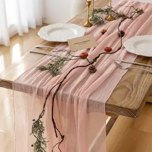 Pink Cheesecloth Table Runner Spring Boho Rustic Gauze 120 inch 10FT Cheese Cloth Runner for Wedding Baby Shower Bridal Birthday Tea Party Centerpiece Summer Home Decorations