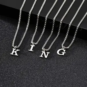 Vnox Simple Letter Necklace for Men Waterproof Stainless Steel 26 Letters Pendant Necklace Men’s Minimal Initial Necklace
