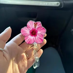 Hibiscus Flower Badge Reel: Tropical ID Holder, Nurse Accessory