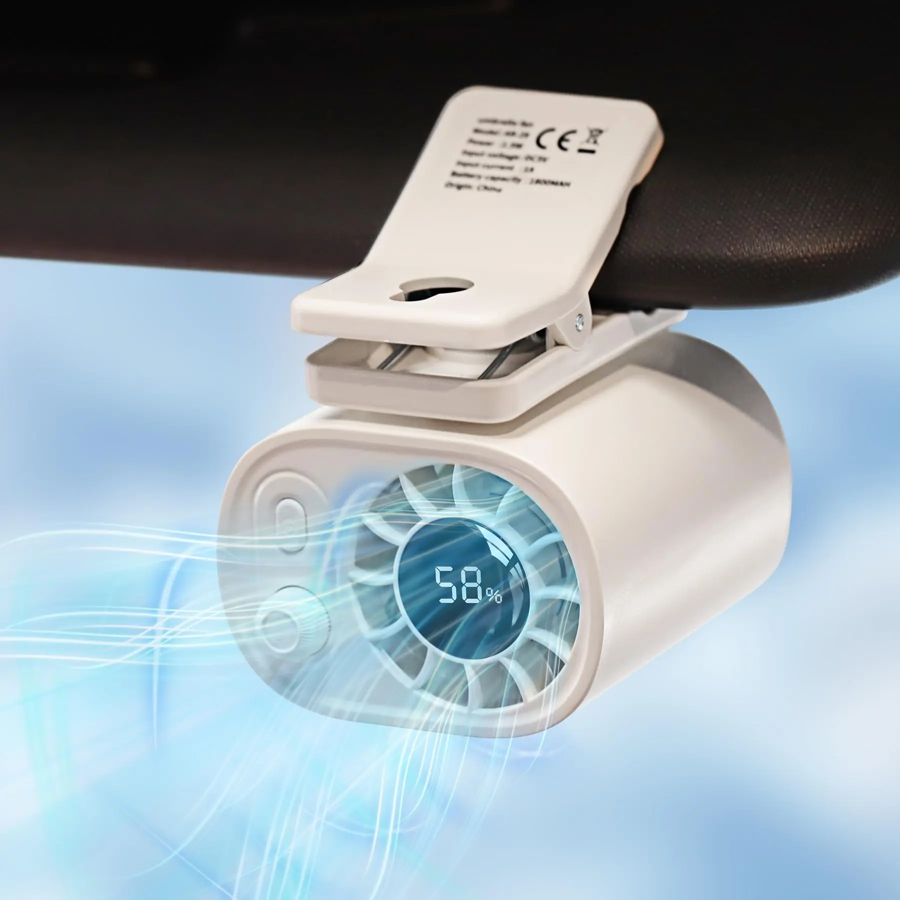 Adjustable Fans ABS Clip-On Car Cooler, 100-Speed Cordless Type-C Rechargeable Compact Backseat Cooling Device with LED Digital Display, Outdoor Portable Vehicle Accessory for Car SUV Travel