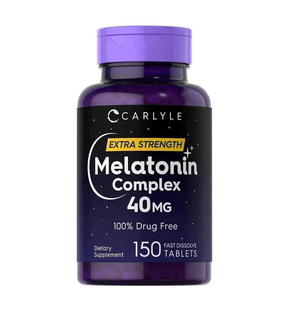 Carlyle Melatonin 40mg Complex | 150 Fast Dissolve Tablets | Extra Strength Support | with Ashwagandha and Chamomile | Vegetarian, Non-GMO, Gluten Free Supplement