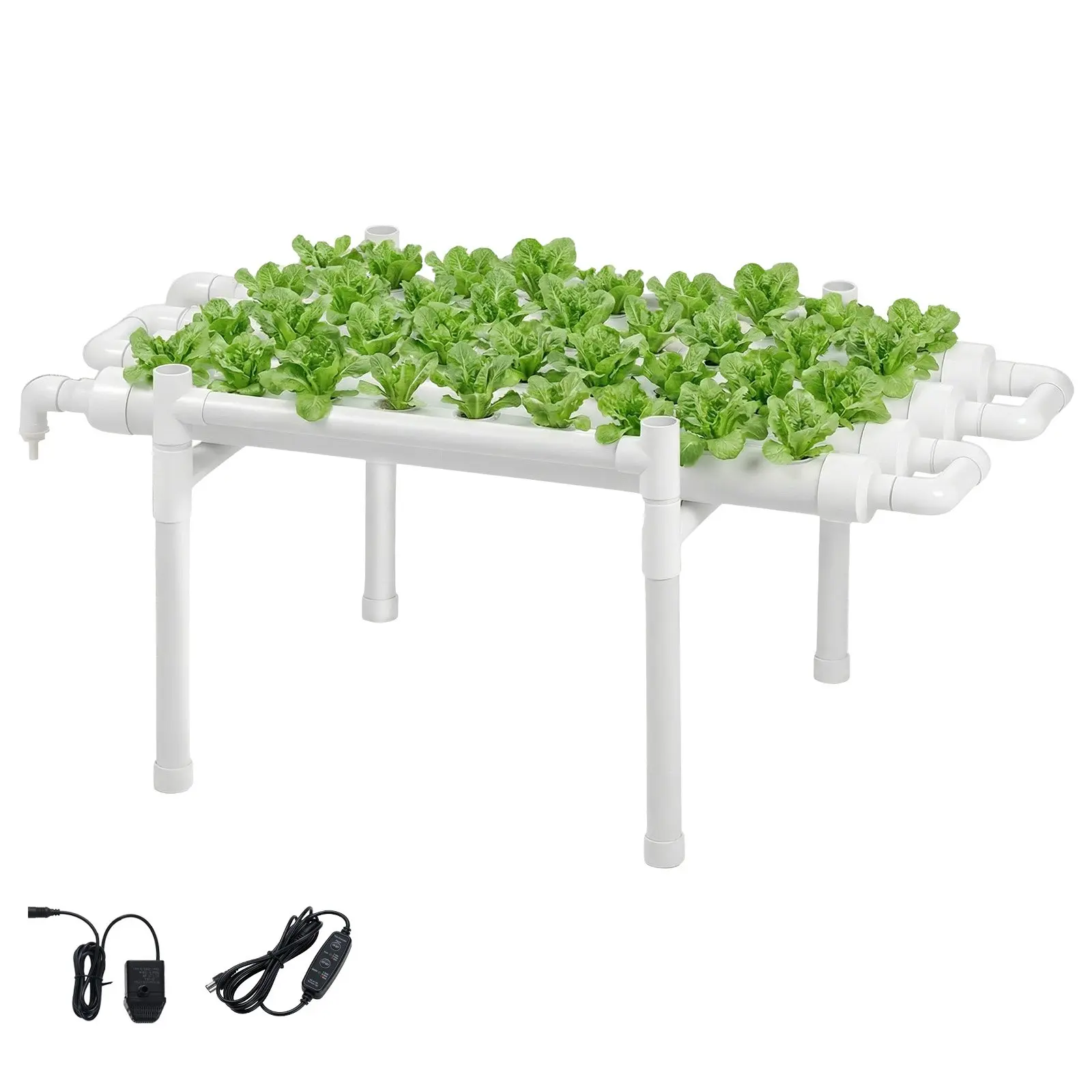 VEVOR 1-Tier 36-Site UPVC Plastic Hydroponics Growing System Kit, Pre-Glued Light Block Pipes, Timed Irrigation, Indoor Home Garden for Fruits & Herbs (White)