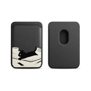 Leather card wallet phone card holder for magnetic Black Cat case, suitable for all Magsafe-supported iPhones card phone backpack, compatible with iPhone 17/16/15/14/13/12/11, waterproof, shockproof, and scratch-resistant