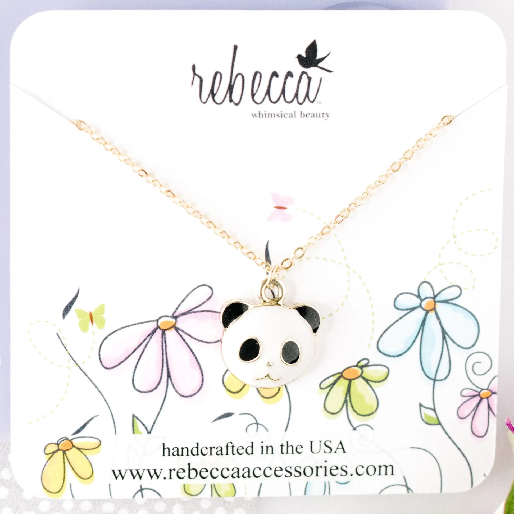 14k Gold Enamel Panda Charm Pendant Animal Necklace