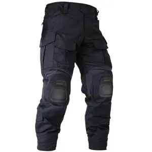 Men'S Outdoor Tactical Pants (With Knee Pads) Camouflage Overalls Hiking Pants No Belt Black Sport Protective Gear