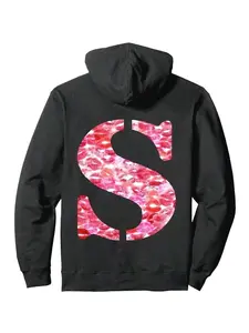 Lipstick Kisses For Boyfriend Girlfriend Letter S Hoodie Sweatshirt, Romantic Love Quote Apparel, Cute Valentine Couple Casual Wear, Womenswear Menswear Comfortable Top Gift For Her Gift For Him Unisex Graphic