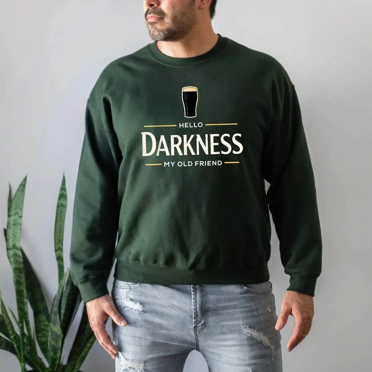 Funny Drinking Shirt, Unisex Sweater Pullover Tee, Beer Lover Tee, Irish Humor Graphic Tee, Hello Darkness My Old Friend Hoodie, St Patrick’s Day Party