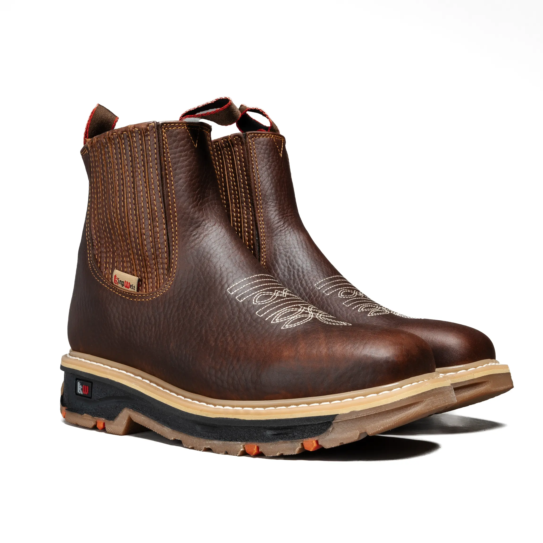 King Welt 6" 3078 Chelsea Lightweight Work Boot, Slip-On, Soft Toe, Square Toe Boots, Full Grain Leather, Oil & Water Resistant