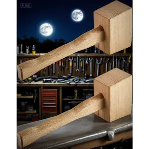 Solid Carpenter Wood Hammer - 9.5" Beech Wooden Mallet - 2 Pack Hand Tool for Woodworking - Durable Manual Ice Hammer - Non-Slip Grip & Shock Absorption repair  tools