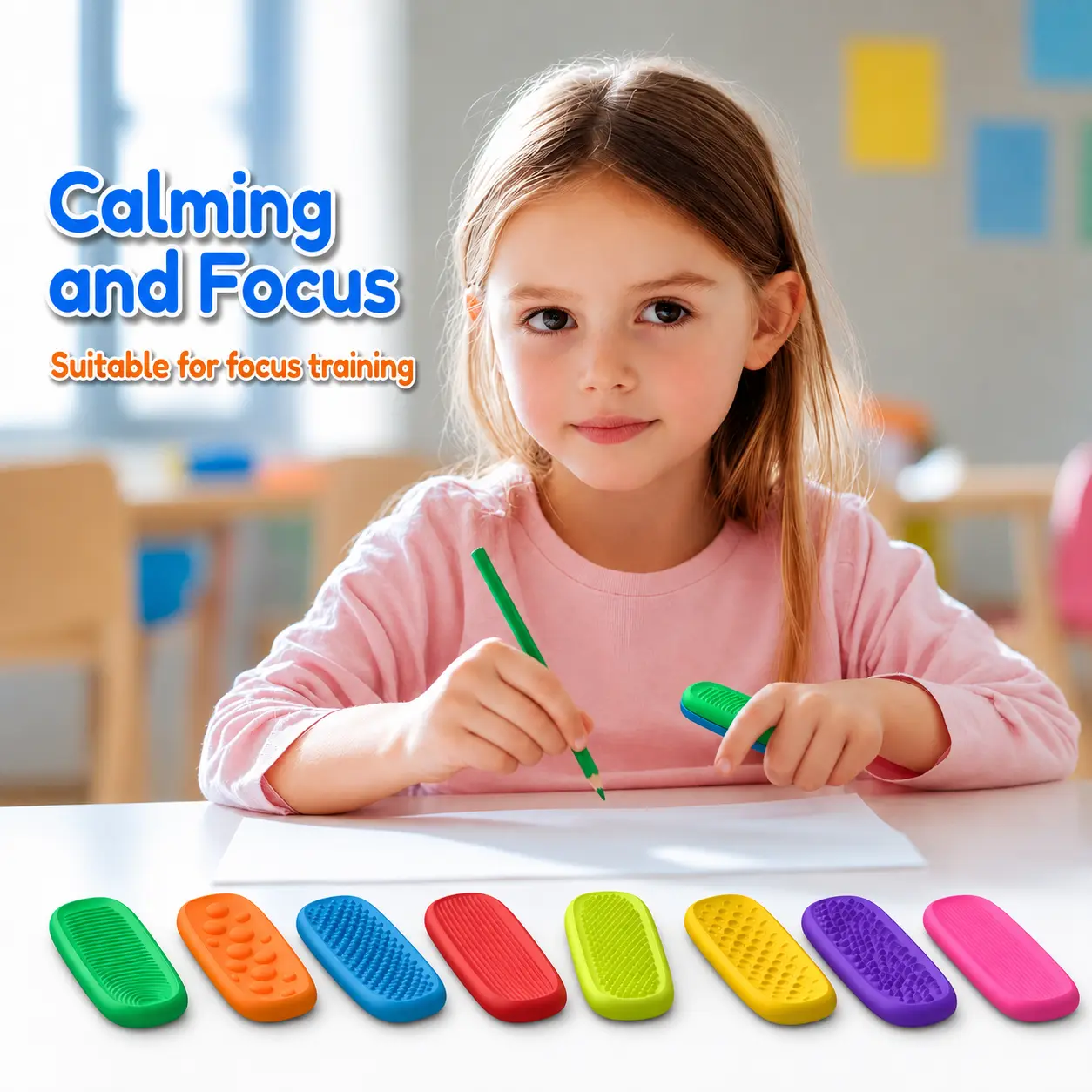 Fidget Calm Strips 8 Pack, Silicone Textured Sensory Toys, Quiet Classroom Fidgets, Stress Relief Tools, Worry Stone Style Relax Bars, Travel Fidget Toys, Classroom Prizes, Stocking Stuffers for Kids and Teens
