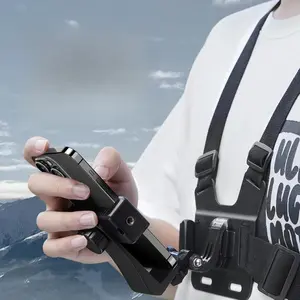 2025 NEW Mobile Phone Chest Mount Harness Strap Holder Cell Phone Clip Action Camera POV for Samsung iPhone Plus etc Accessories Smartphone Rubber Cellphone content creator tools Stand Black