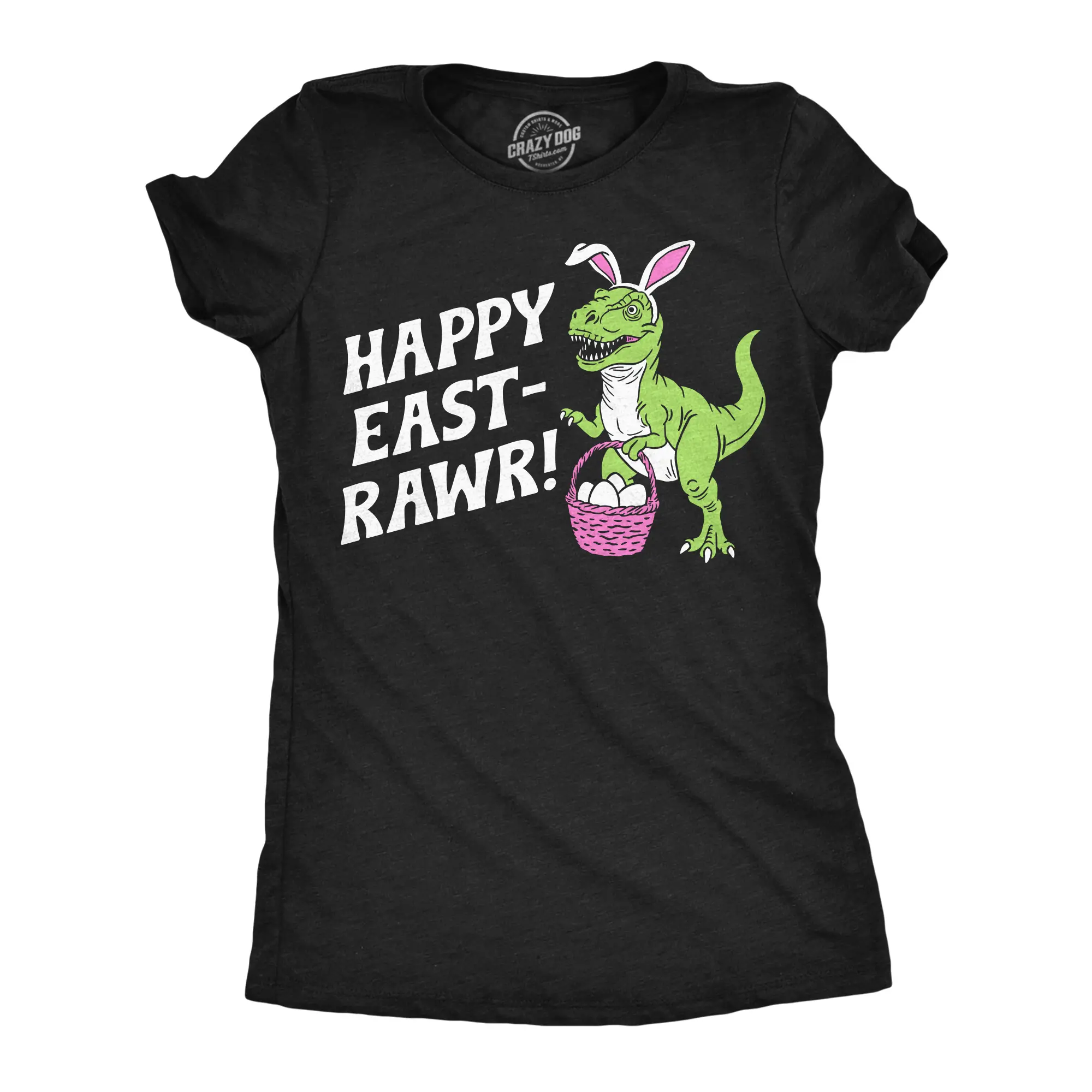 Womens Funny T Shirts Happy East Rawr Sarcastic Dino Easter Tee For Ladies Funny Womens T Shirts Cute Vintage Fashion Casual Ladies T-Shirt Gift Easter Tops for Women Funny Dinosaur Top Women's Novelty Tees Black -
