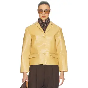 Helsa Puffy Leather Jacket in Maize