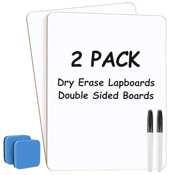 MaxGear Double Sided Dry Erase Board, 9'' x 12'' Small White Board, 2 Pack | Reusable Double Sided Surface, Easy to Write and Erase, Portable Small Learning Board, Includes 2 Markers and 2 Erasers
