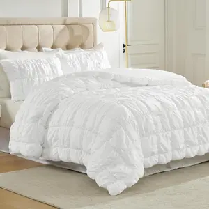 White Bubble Comforter Set  Size, 3 count Ultra Soft Cozy Bedding Set for  Seasons, Farmhouse Luxury  for Women  Decor