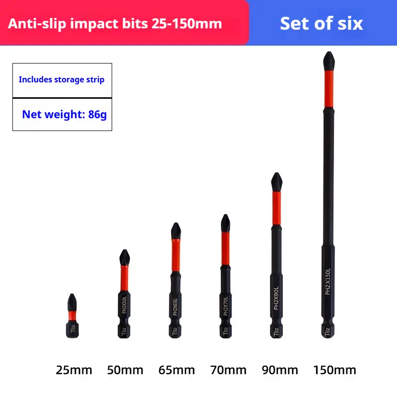 Impact Resistant Magnetic Cross Screwdriver Bits Set 6 Sizes High Hardness Non-slip for Power Drills Industrial Grade S2 Steel