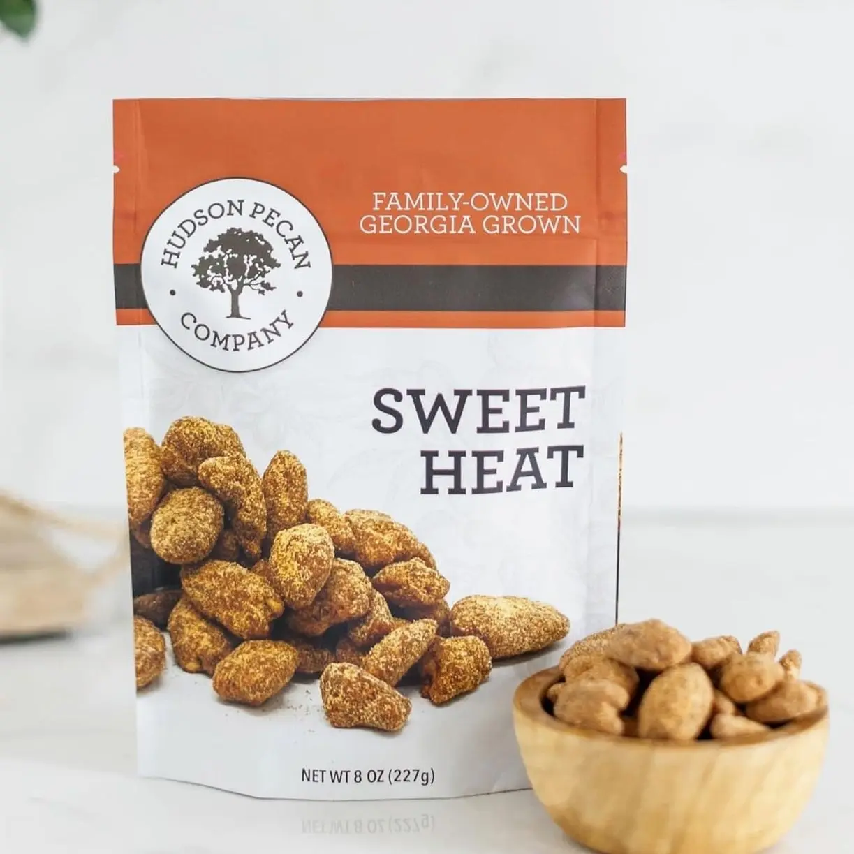 HUDSON PECAN COMPANY: Sweet Heat Georgia Pecans | Perfectly Balanced Roasted Sweet Flavor with a Little Kick (Heart Healthy Gourmet Candied Nut Snack, Great for Salads or Snacking), 8 oz Resealable Pouch