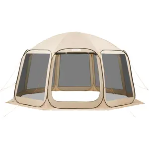 VEVOR Screen House Tent, 15 x 13.8 ft, 12-15 Person Pop Up Screen Tent, Portable Screened in Canopy with Carry Bag, Netting Sides, Ground Stakes, for Garden, Patio, Backyard, Outdoor Activities, Beige