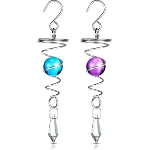 2 Pieces Gazing Ball Spiral Tail Decorative Wind Spinner Stabilizer Stainless Steel Indoor Outdoor Hanging Wind Ball Spinner with Hanging Swivel Hook for Garden Decoration(Purple, Dark Blue)