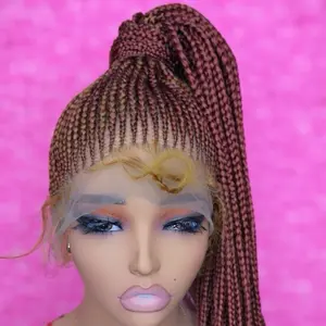Ponytail Cornrows Braided Wigs 360 Full Lace with Baby Hair 30 Inches Long Color #33 for Stylish Looks