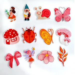 12pcs Fairy Garden Iron-On Patches, Cute Flowers Butterflies Snails Mushrooms Embroidery Stickers, DIY Decor for Kids Clothes Jackets Jeans Backpacks