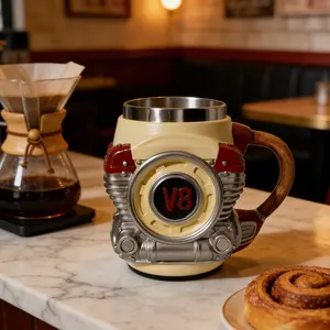 V8 Engine Shaped Mug, Stainless Steel Inner Resin Cup, Creative Mechanical Beer Glass, Men's Car Water Bottle, Retro V8 Engine Sculpture Coffee, Travel Coffee Mug