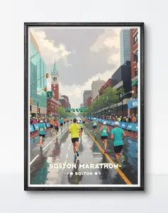 [SALE UP TO 50% - UNFRAMED] Boston Marathon Poster – Iconic Running Event, Rainy Race Day, Vintage Travel Art Print, marathon world major - Complimentary Delivery