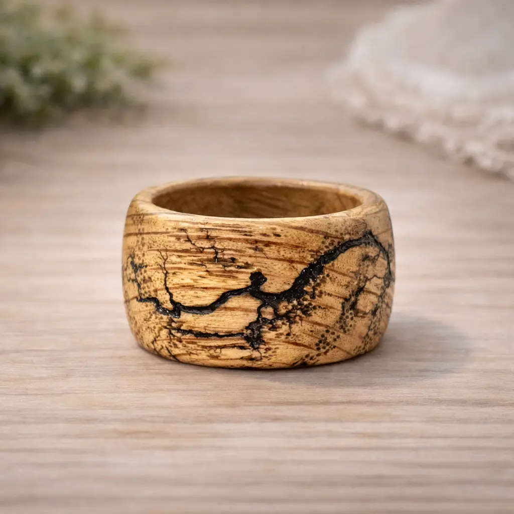 Oak Wood Ring – Fractal Burn Non-Metal Wedding Band