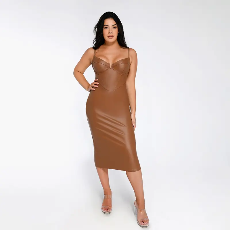 leather dress with shapewear Popilush Corset Faux Club Midi Dress V Neck Night Out Bodycon Dresses for Women 2_3_april