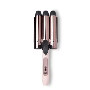 L'ANGE HAIR- Le Tridente Titanium Triple Barrel Waving Iron for Deep Waves Fast & Easy Ceramic Hair Waver Pink
