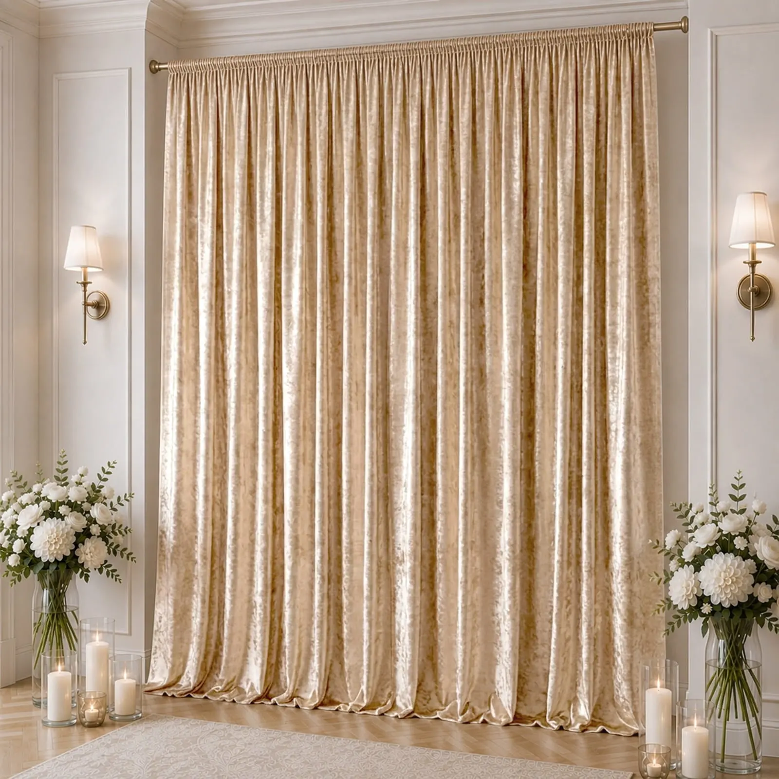 10x16 ft Premium Crushed Velvet Backdrop Curtain Beige - Event Decor Ceiling Drape Panel, 70% Blackout Lightproof High Light Blocking Curtain with Rod Pocket