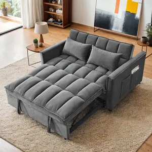 Spaco 3-in-1 Convertible Modern Fabric Futon Couch - Upholstered Loveseat Sleeper with Side Pocket, Adjustable Backrest, Pull-Out Daybed, Dual Purpose Versatile Futon Set, Living Room/Apartment Furniture, Couch For Living Room