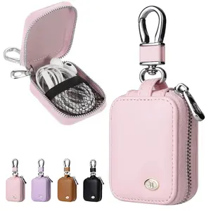 Stylish PU Leather Earbuds Case, Mini Keychain Pouch Zipper Organizer, Portable Clip-On Bag Accessory, Perfect for AirPods,Keys, & Small Essentials