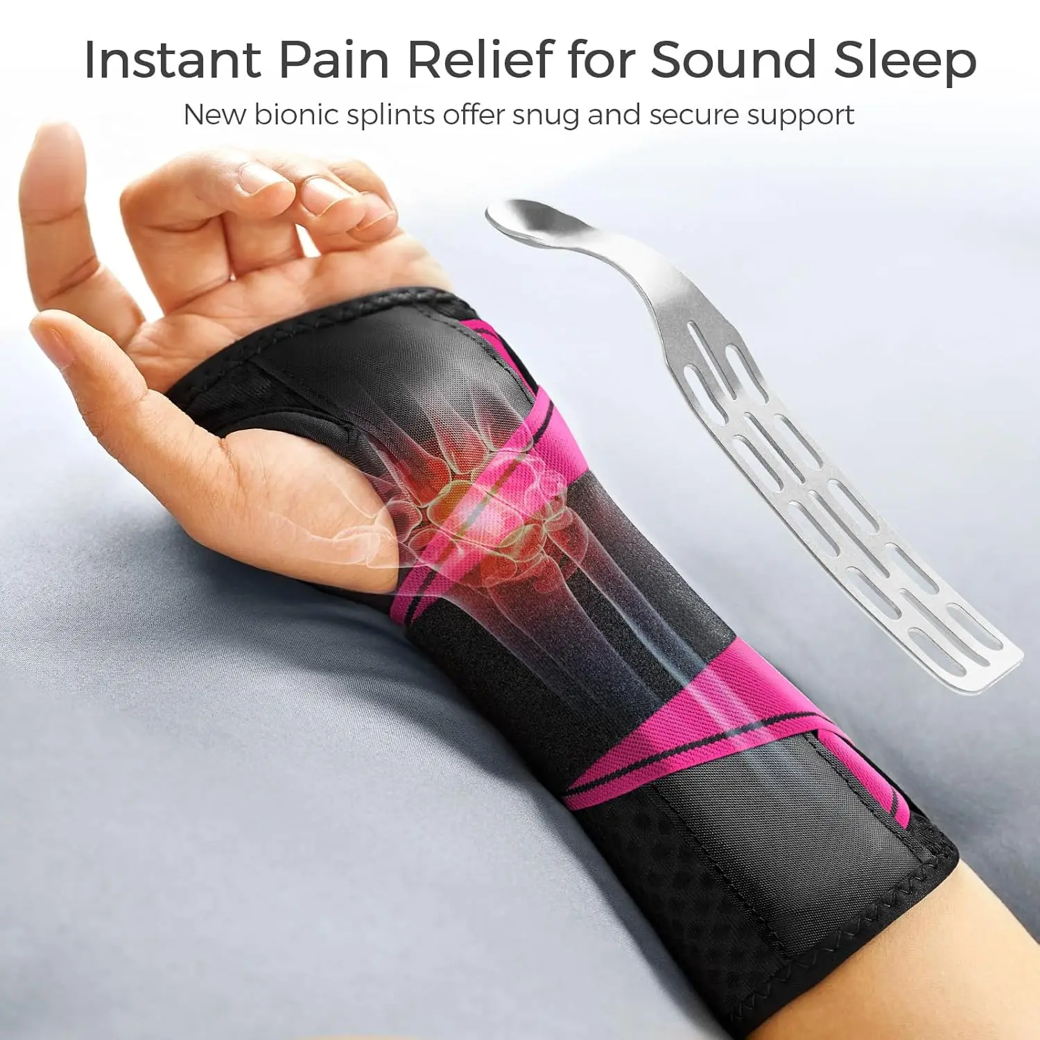 Carpal Tunnel Wrist Brace Night Support Fit Right Hand for Work, Pain Relief Wrist Splint for Tendonitis, Sprain, Strain, Rigid Hand Brace for Arthritis for Women and Men (S/M, Black/Pink) Healthcare Tool