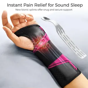 Carpal Tunnel Wrist Brace Night Support Fit Right Hand for Work, Pain Relief Wrist Splint for Tendonitis, Sprain, Strain, Rigid Hand Brace for Arthritis for Women and Men (S/M, Black/Pink) Healthcare Tool