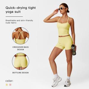 MFVIM Women's Yoga Wear Backless Lace Up Sports Bra and High Waisted Hip Lifting Shorts Matching Workout Set butt-lifting Pilates Improver Suit Sleeveless Gym Tops Lightweight Activewear Running Outfits Sporty Style Clothes, Women's Clothes, 2 Piece Sets,
