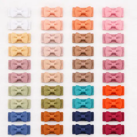 20 Pairs (40pcs)  Hair Snap Clips, 1.2" Mini Grosgrain Ribbon Hair Bows Set, Tiny Thin Non-Slip Snap Barrettes