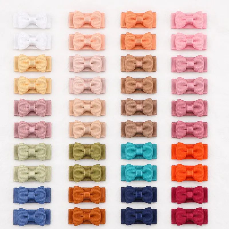 20 Pairs (40pcs)  Hair Snap Clips, 1.2" Mini Grosgrain Ribbon Hair Bows Set, Tiny Thin Non-Slip Snap Barrettes