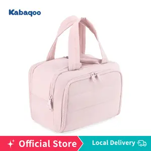 KABAQOO Cloud Puffy Travel Cosmetic Bag - 4-in-1 Self-Contained Modern Toiletry Bag, Clean Girl Aesthetic Nylon Makeup Organizer Pouch, Large Leakproof Water-Resistant Case for Full-Size Skincare,summervibes